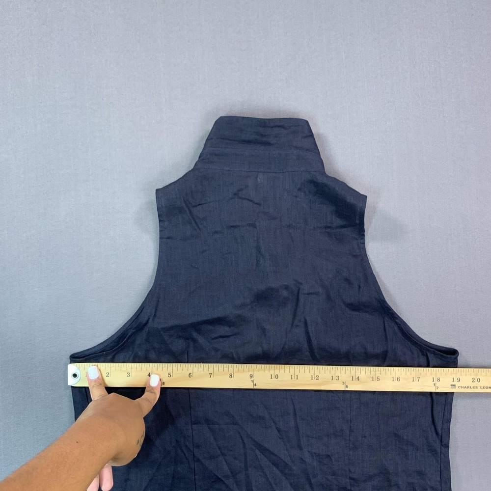 NEW Blunauta Shirt Womens 48 Black & Navy Linen Sleeveless Button Front Tie Hem - Picture 10 of 15